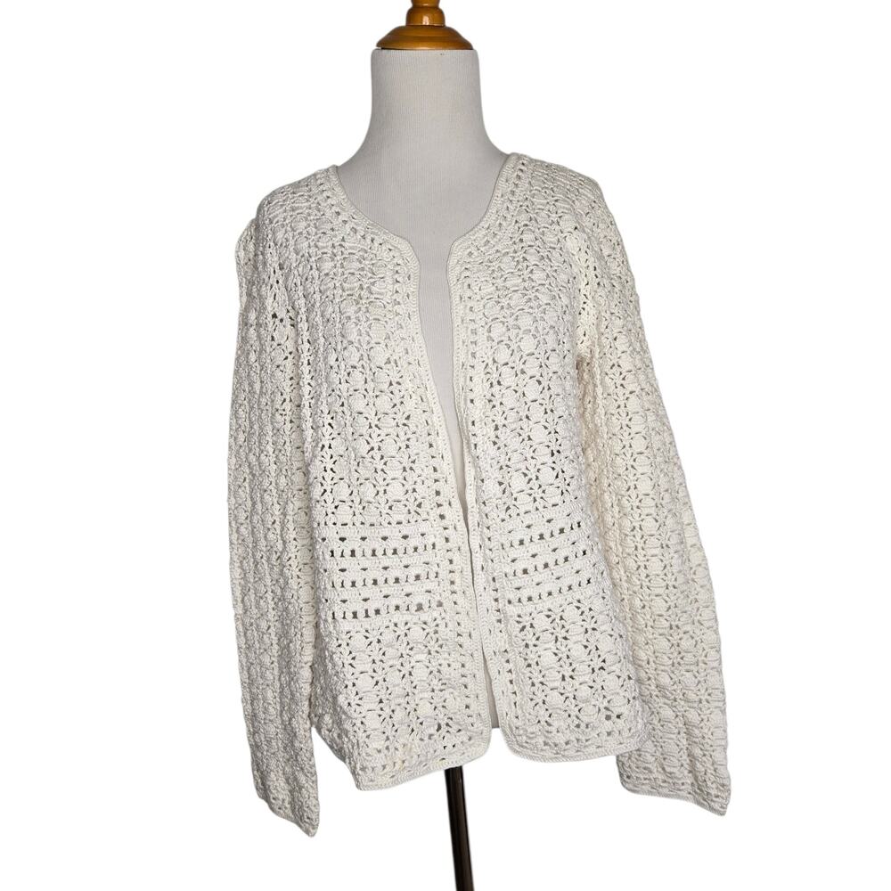 Vintage Talbots Collection Handknit Cottage Sweater Crochet White Women Large